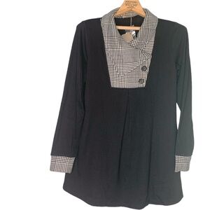 Timeson NWT Long Sleeve V-Neck Flowy Plaid Top Front & Cuffs Tunic in Size M